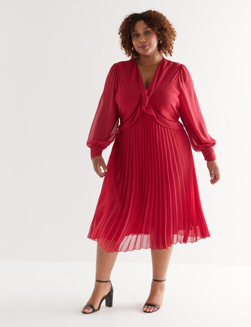 Studio Curve Pleated Dress, Red product photo View 03 L