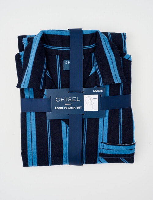 Chisel Stripe Flannel Long PJ Set, Navy & Blue product photo View 04 L