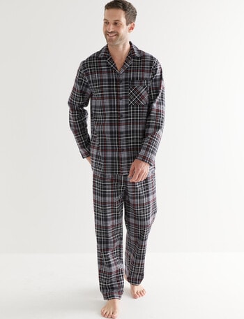 Chisel Check Flannel Long PJ Set, Black, Grey & Red product photo