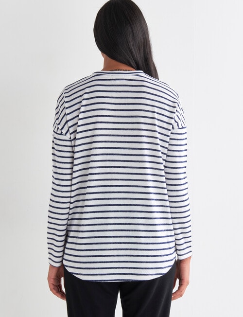 Zest Supersoft Brushed Crew Tee, Ivory & Navy Stripe product photo View 02 L