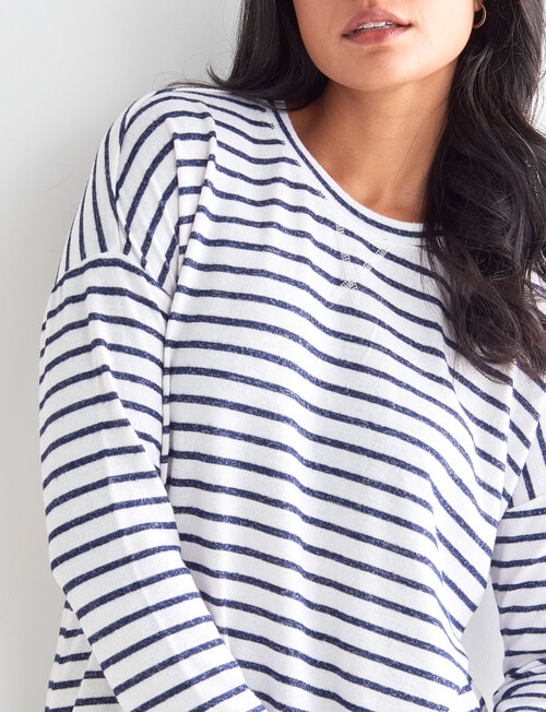Zest Supersoft Brushed Crew Tee, Ivory & Navy Stripe product photo View 04 L