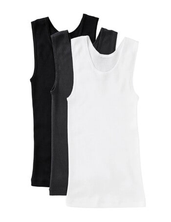 Bonds Chesty Singlet, 3-Pack, Black, Charcoal & White product photo