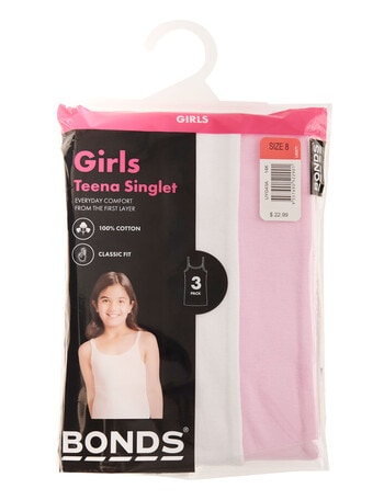 Bonds Teena Singlet, 3-Pack, Tea Party, White & Pink product photo