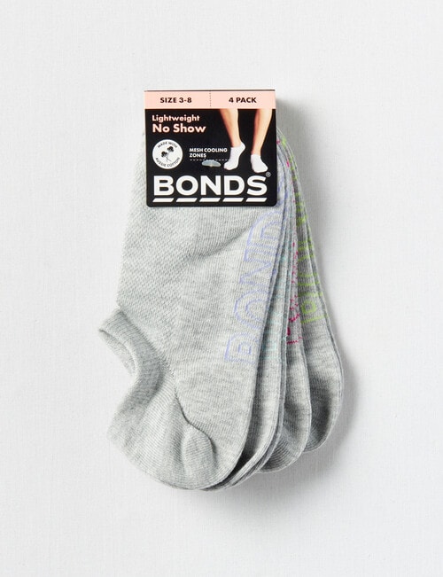 Bonds Logo Lite No Show Socks, 4 Pack, Grey, 3-11 product photo