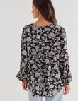 Whistle Floral V-Neck Blouse, Black & White product photo View 02 S