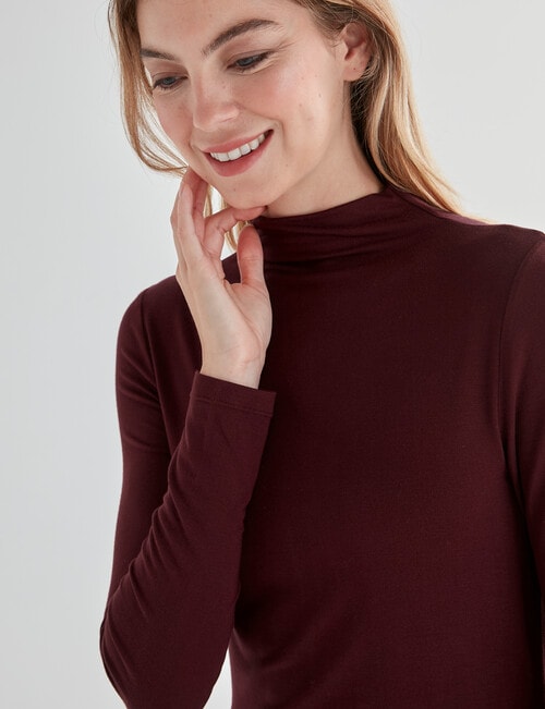 Bodycode Long Sleeve Mock Neck Tee, Wine product photo View 04 L