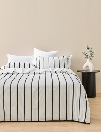 Haven Robbie Washed Duvet Cover Set, Coal Stripes product photo