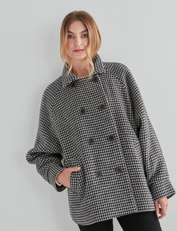 Zest Double Breasted Raglan Sleeve Coat, Houndstooth product photo