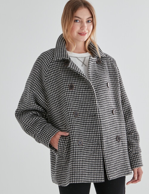 Zest Double Breasted Raglan Sleeve Coat, Houndstooth product photo View 05 L