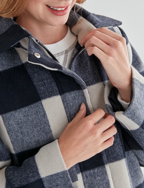 Zest Hooded Zip Up Check Coat, Navy product photo View 04 L