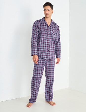 Chisel Check Flannel Long PJ Set, Navy, Red & White product photo