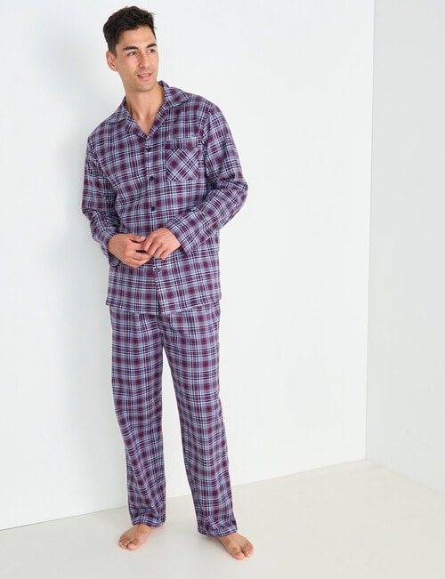 Chisel Check Flannel Long PJ Set, Navy, Red & White product photo View 03 L