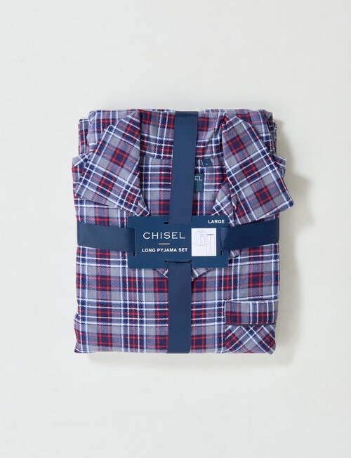 Chisel Check Flannel Long PJ Set, Navy, Red & White product photo View 05 L