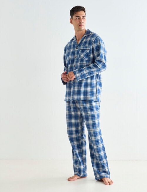 Chisel Check Flannel Long PJ Set, Blue & White product photo View 03 L