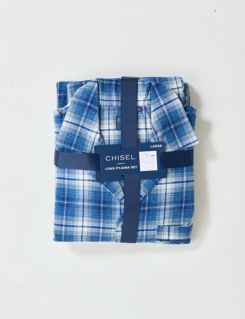Chisel Check Flannel Long PJ Set, Blue & White product photo View 05 L