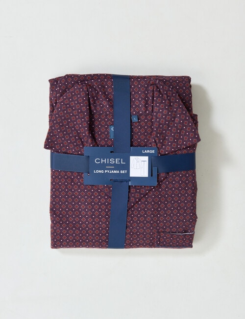 Chisel Geo Print Flannel Long PJ Set, Navy, Red & White product photo View 05 L