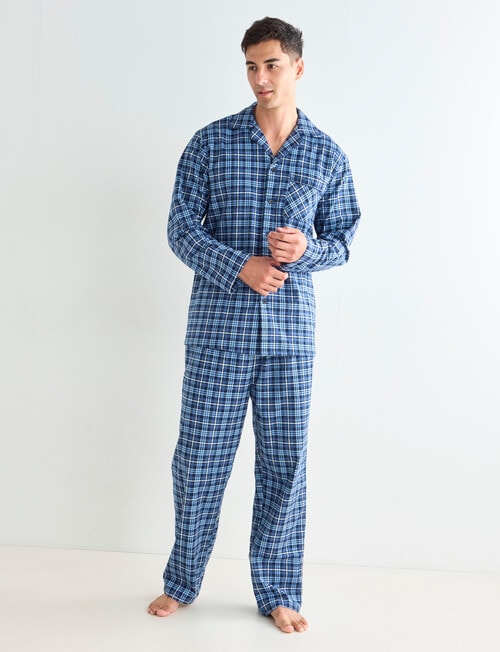 Chisel Check Flannel Long PJ Set, Navy & Blue product photo View 03 L