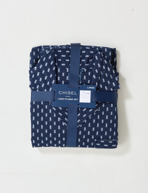 Chisel Arrow Print Flannel Long PJ Set, Navy & White product photo View 05 L