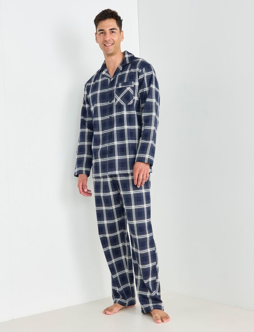Chisel Check Flannel Long PJ Set, Navy, Grey & White product photo View 03 L