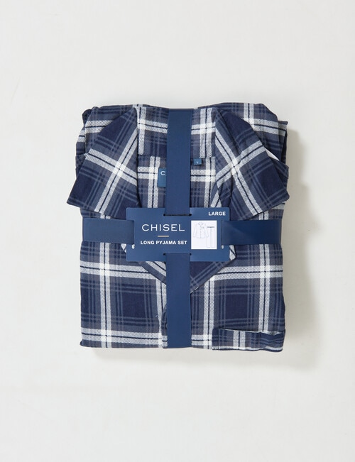 Chisel Check Flannel Long PJ Set, Navy, Grey & White product photo View 05 L
