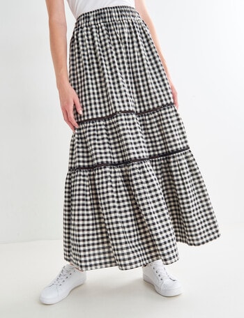 Zest Check Tiered Skirt, Black & Oat product photo