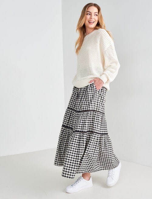 Zest Check Tiered Skirt, Black & Oat product photo View 03 L