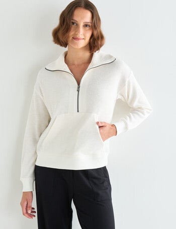 Zest Supersoft Zip Collar Rib Top, Ivory product photo