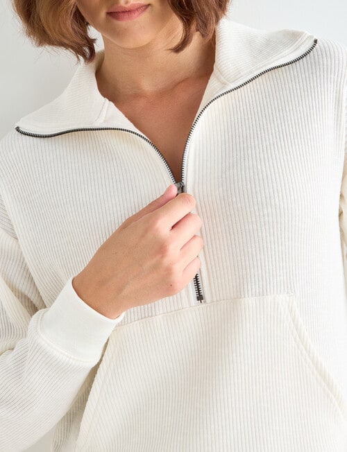 Zest Supersoft Zip Collar Rib Top, Ivory product photo View 04 L