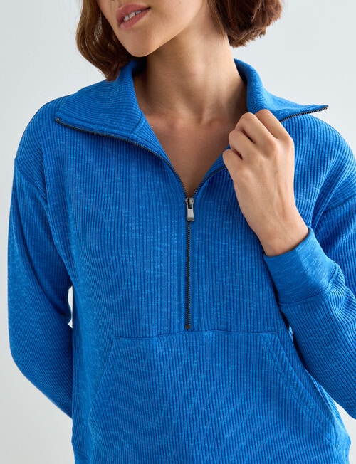Zest Supersoft Zip Collar Rib Top, Olympic Blue product photo View 04 L
