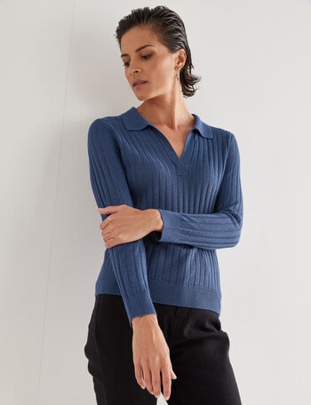 Jigsaw Sparkle Knitwear Polo Shirt, Blue product photo