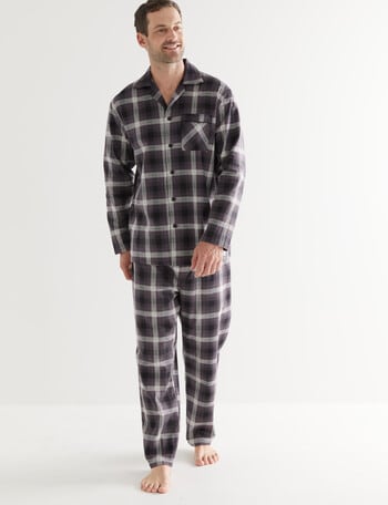 Chisel Check Flannel Long PJ Set, Black, Brown & White product photo