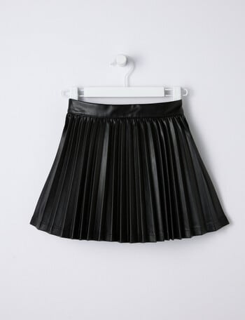 Mac & Ellie Pleated Faux Leather Skirt, Black product photo