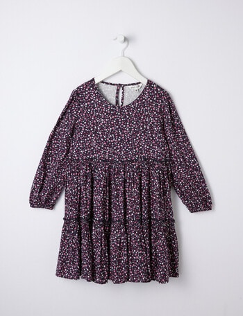 Mac & Ellie Floral Long Sleeve Tiered Dress, Navy product photo