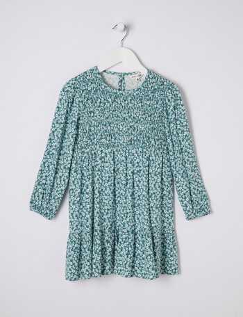 Mac & Ellie Floral Long Sleeve Shirred Dress, Denim Blue product photo