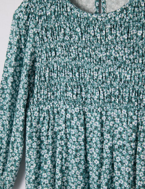 Mac & Ellie Floral Long Sleeve Shirred Dress, Denim Blue product photo View 02 L