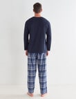 Mazzoni V-Neck Long Sleeve Tee & Check Pant PJ Set, Navy, Blue & White product photo View 02 S