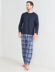 Mazzoni V-Neck Long Sleeve Tee & Check Pant PJ Set, Navy, Blue & White product photo View 03 S