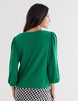 Whistle 3/4 Puff Sleeve Textured Fabric Tee, Jade Green product photo View 02 S