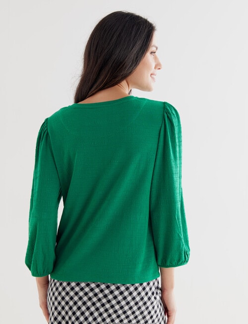 Whistle 3/4 Puff Sleeve Textured Fabric Tee, Jade Green product photo View 02 L