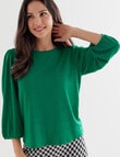 Whistle 3/4 Puff Sleeve Textured Fabric Tee, Jade Green product photo View 04 S