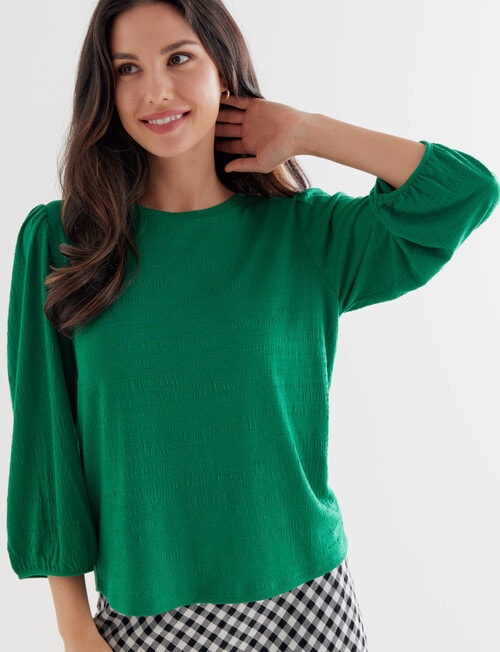 Whistle 3/4 Puff Sleeve Textured Fabric Tee, Jade Green product photo View 04 L