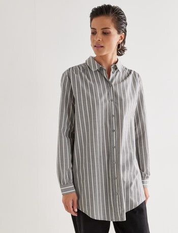 Jigsaw Cadence Stripe Long Shirt, Black & Bone product photo