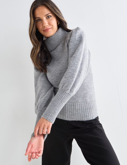 Whistle Puff Sleeve Jumper, Silver Marle product photo View 05 L