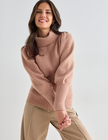 Whistle Puff Sleeve Jumper, Camel Marle product photo