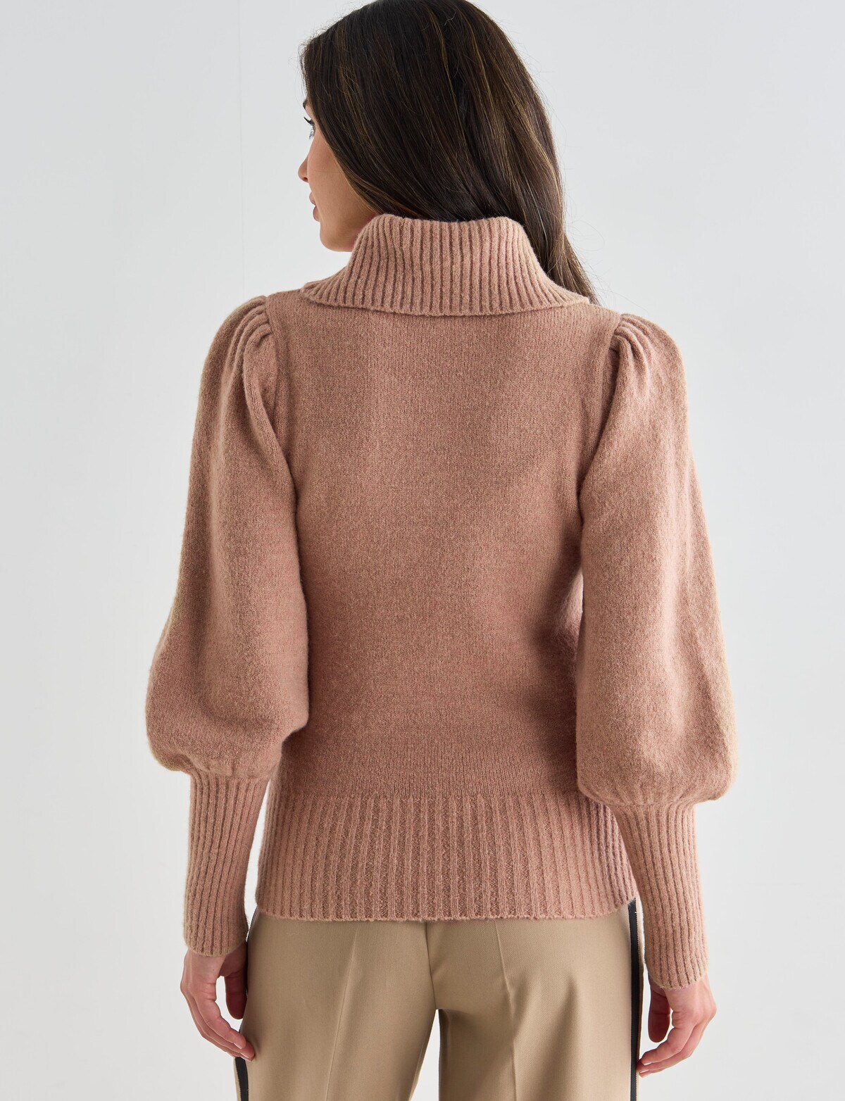 Whistle Puff Sleeve Jumper, Camel Marle Womens Red Dot