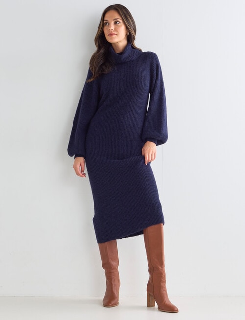 Whistle Cowl Neck Knit Dress, Midnight product photo View 03 L