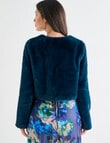 Harlow Long Sleeve Cropped Faux Fur Jacket, Emerald Green product photo View 02 S