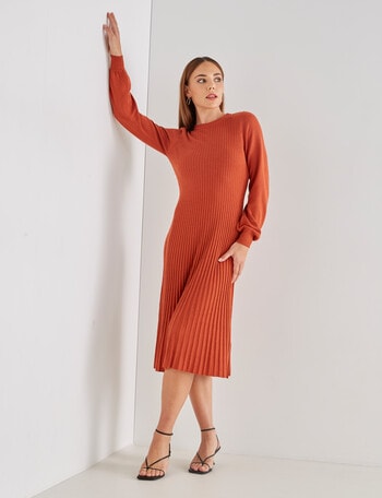Oliver Black Long-Sleeve Pleat Knit Dress, Paprika product photo