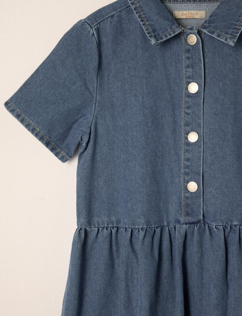 Switch Short Sleeve Tiered Denim Dress, Mid Blue product photo View 02 L
