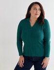 Studio Curve Collared Rib Knit Top, Emerald product photo View 04 S